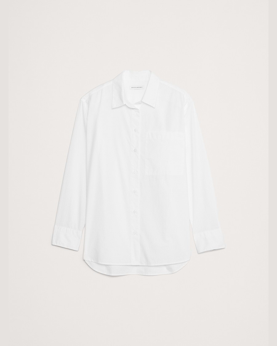 Banana Republic Oversized Shirt in Cotton Poplin in White - white button-up shirts
